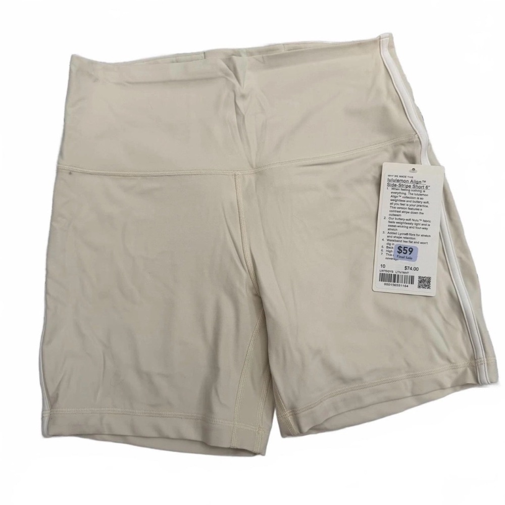 NWT Lululemon Align High-Rise Side-Stripe Short 6" Light Ivory/White Size 10 - Picture 3 of 7